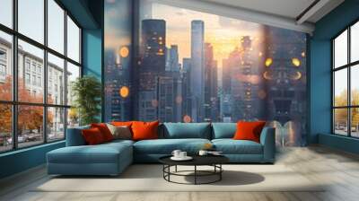 Abstract  cityscape business center blurred  with bokeh effect background, poster and wallpaper or banner Wall mural