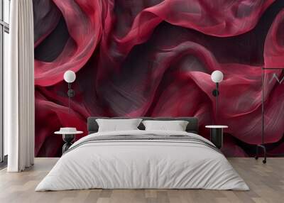 abstract soft  red fabric texture with flowing creases Wall mural