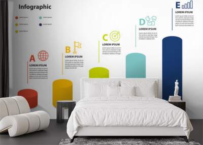 infographic element design 5 step, infochart planning Wall mural