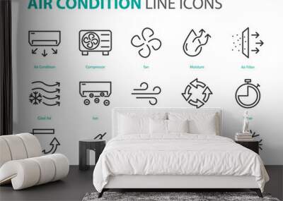 set of air condition icons, air, purify, cool, temperature Wall mural