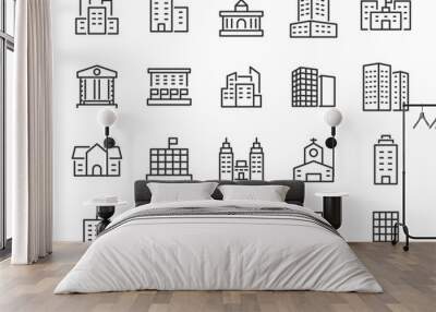 set of building icons, such as city, apartment, condominium, town Wall mural