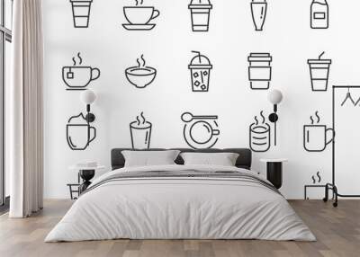 set of coffee icons, such as tea, drinks, cocoa, cup, cafe Wall mural