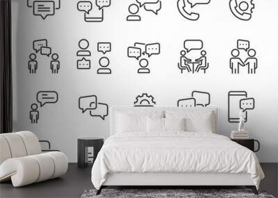 set of discussion line icons, meeting, bubble, chat, conversation, social Wall mural