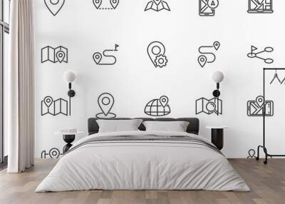 set of location line icons, route, navigation, destination Wall mural