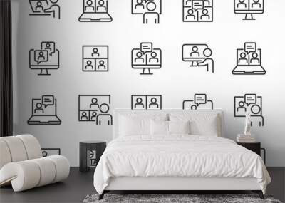 set of online meeting icons, working, video conference, content creator Wall mural