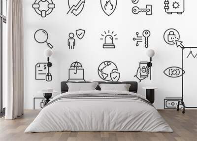 set of security icons, such as guard, cyber lock, unlock, shield, key Wall mural