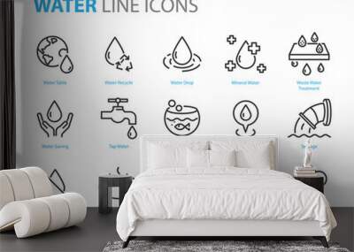 set of water icons ,such as  water drop, treatment, sewage, recycle, fresh, save Wall mural