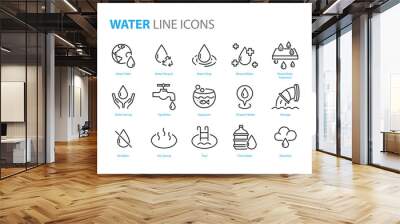 set of water icons ,such as  water drop, treatment, sewage, recycle, fresh, save Wall mural