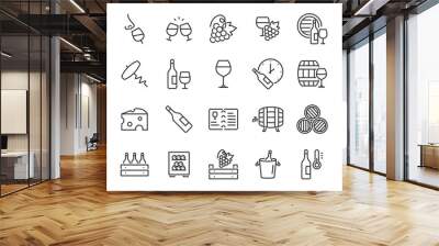 set of wine icons, wine bottle, grape, cork, alcohol, cheese Wall mural