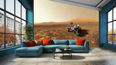 A Mars rover exploring the red planet surface, sending back data and images to Earth, Wall mural