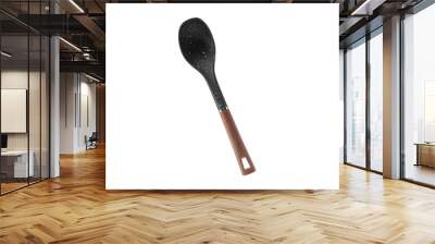 Kitchen utensils plastic spoon for food with a wooden handle isolate on a white background. Wall mural