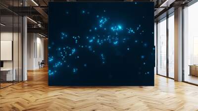 abstract blue glowing particles blurred on dark panorama background 3d rendering Wall mural