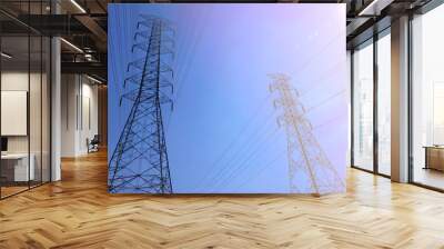 High voltage towers with sky background. Wall mural