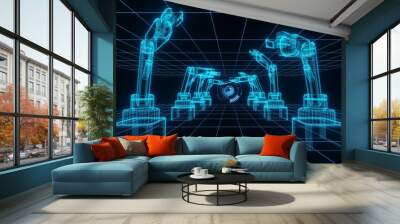 technology Industrial 4.0 concept animation Robotic arm and hud hologram 3D rendering Wall mural