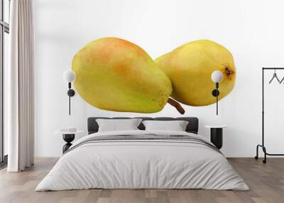 Two ripe pears lie side by side isolated on a white background. Wall mural