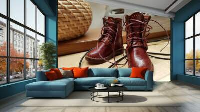 Brown leather shoes for dolls Wall mural