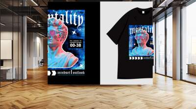 Mentality streetwear t-shirt graphic design with antique god statue head. Typography, slogan. Ready to print clothes, apparel, tees, fashion, shirts. Vector Illustration. Wall mural