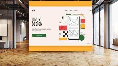 Layout of blocks of mobile applications on smartphone screen. UX/UI design concept. Mobile app interface template. Web page template for internet industry. Landing Page. Vector flat illustration. Wall mural