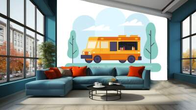 Street fast food truck. Side view. Vector illustration Wall mural