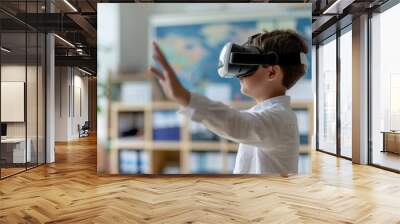 Boy with VR glasses, futuristic lifestyle, AI technology, metaverse technology concept, AI Generative AI concept Wall mural