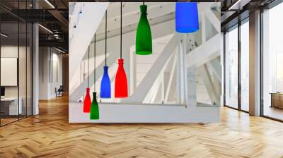 decorative colored lanterns under a white wooden ceiling beach b Wall mural