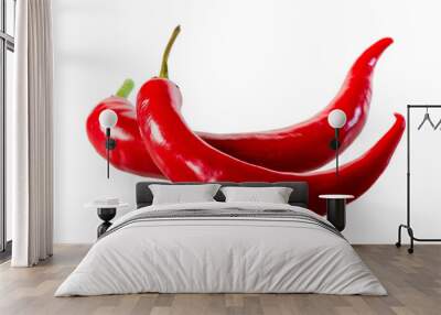 two ripe red hot chili peppers on a white background Wall mural