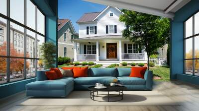 typical American two-story residential building with vinyl siding. Wall mural