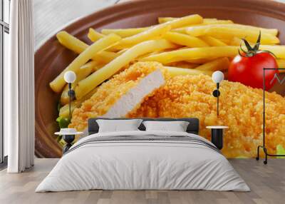 breaded chicken schnitzel fries Wall mural