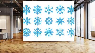 Different blue snowflake illustrations isolated Wall mural