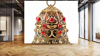 Ornate Christmas bell with red jewels and gold designs Wall mural