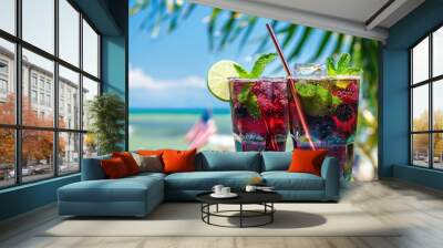 Tropical beach blackberry refresher with lime and mint Wall mural