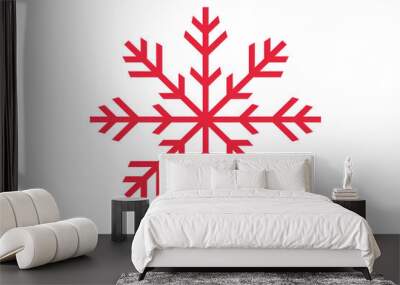 White background with red snowflake Wall mural