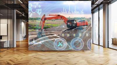 the concept of managing construction equipment and an excavator without human intervention using future technologies and artificial technology, eliminating errors and reducing the cost of work Wall mural