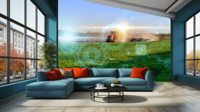 the concept of processing the cultivation of an agricultural field with automated machinery with a tractor based on artificial intelligence. technologies of the future in agriculture Wall mural