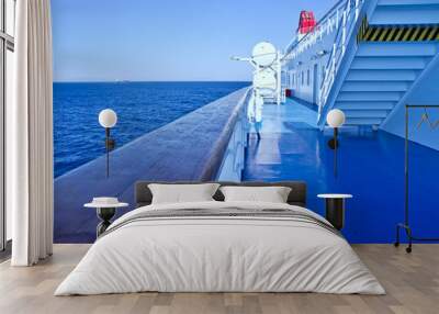 Ship ferry deck with no people sailing at Aegean sea , Greece. Wall mural