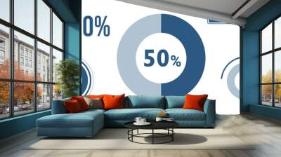 50% percentage infographic set. Fifty circle diagram, pie donut chart, progress bar. 50 percent loading data icon. Vector concept collection. Wall mural