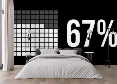 67 percent diagram, sixty-seven percentage vector infographic. Rounded rectangles forming a square chart. White on black background. Wall mural