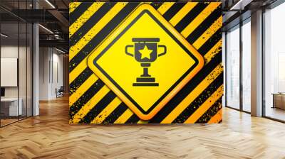 Black Award cup icon isolated on yellow background. Winner trophy symbol. Championship or competition trophy. Sports achievement sign. Warning sign. Vector. Wall mural