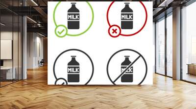 Black Closed glass bottle with milk icon isolated on white background. Circle button. Vector Illustration. Wall mural