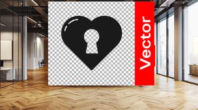 Black Heart with keyhole icon isolated on transparent background. Locked Heart. Love symbol and keyhole sign. Vector. Wall mural