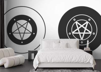 Black Pentagram in a circle icon isolated on white background. Magic occult star symbol. Circle button. Vector Wall mural