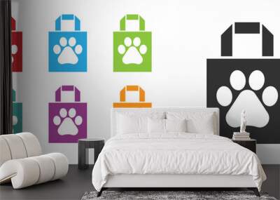 Black Shopping bag pet icon isolated on white background. Pet shop online. Animal clinic. Set icons colorful. Vector. Wall mural