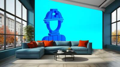 Blue Firefighter icon isolated on blue background. Minimalism concept. 3d illustration 3D render Wall mural