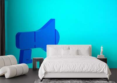 Blue Megaphone icon isolated on blue background. Speaker sign. Minimalism concept. 3d illustration 3D render. Wall mural