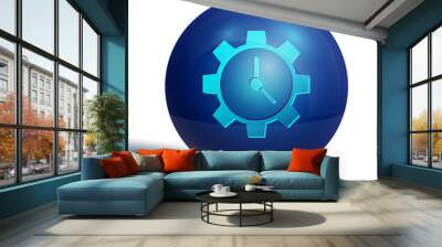 Blue Time Management icon isolated on white background. Clock and gear sign. Productivity symbol. Blue circle button. Vector Illustration. Wall mural