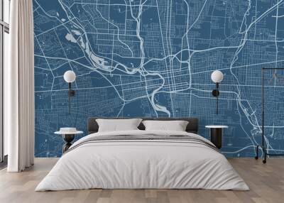 Blue vector background map, Columbus city area streets and water cartography illustration. Wall mural