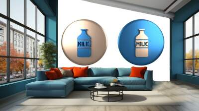 Colorful Closed glass bottle with milk icon isolated on white background. Circle button. 3D render illustration Wall mural