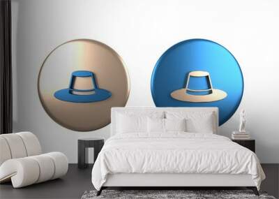 Colorful Man hat with ribbon icon isolated on white background. Circle button. 3D render illustration Wall mural