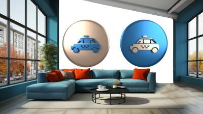 Colorful Taxi car icon isolated on white background. Circle button. 3D render illustration Wall mural