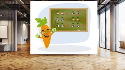 Cute kawaii carrot. Set of exercises for the eyes. Good eyesight vector cartoon style Wall mural